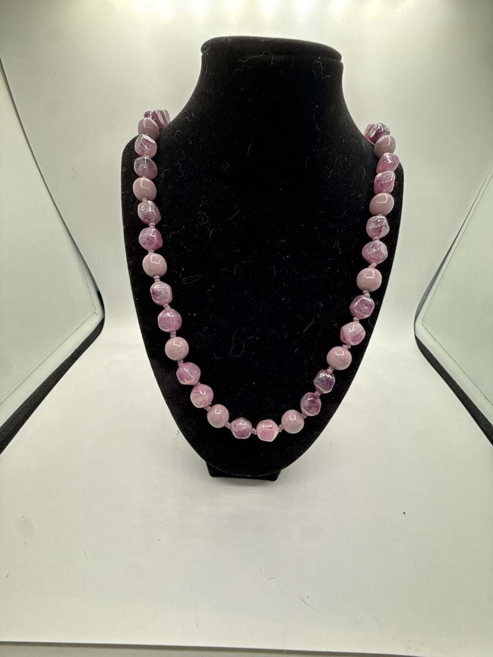 Vintage Miriam Haskell Signed Purple Nugget Style Glass Bead Necklace